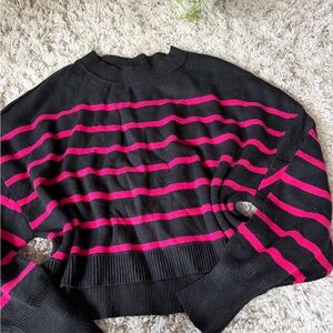 Elegant Black and Pink Striped vintage winter cute Sweater